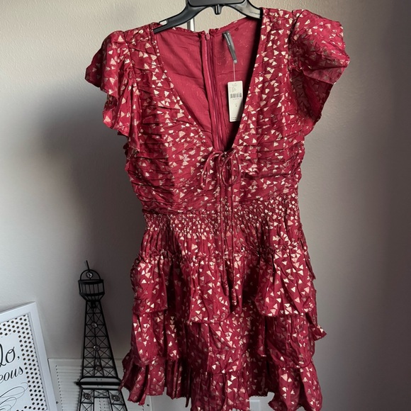 NWT By Anthropologie Short-Sleeve Ruffled Mini Dress Sz M - Picture 2 of 9